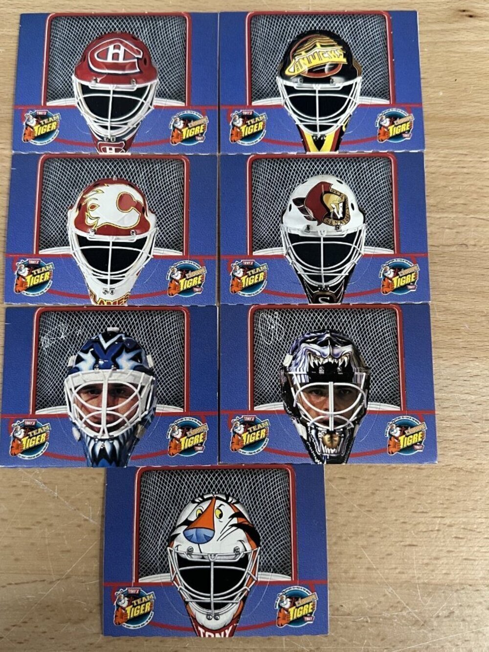 1996-97 Kellogg's Tony's Team Tiger Goalie Mask Complete Set (7) Canada Only